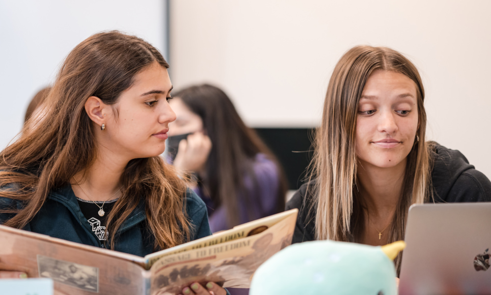 Two students in a classroom