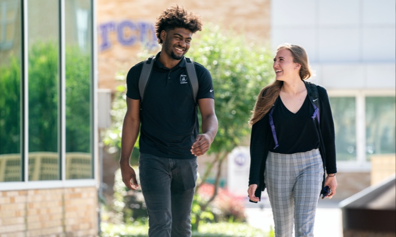 students walking on campus