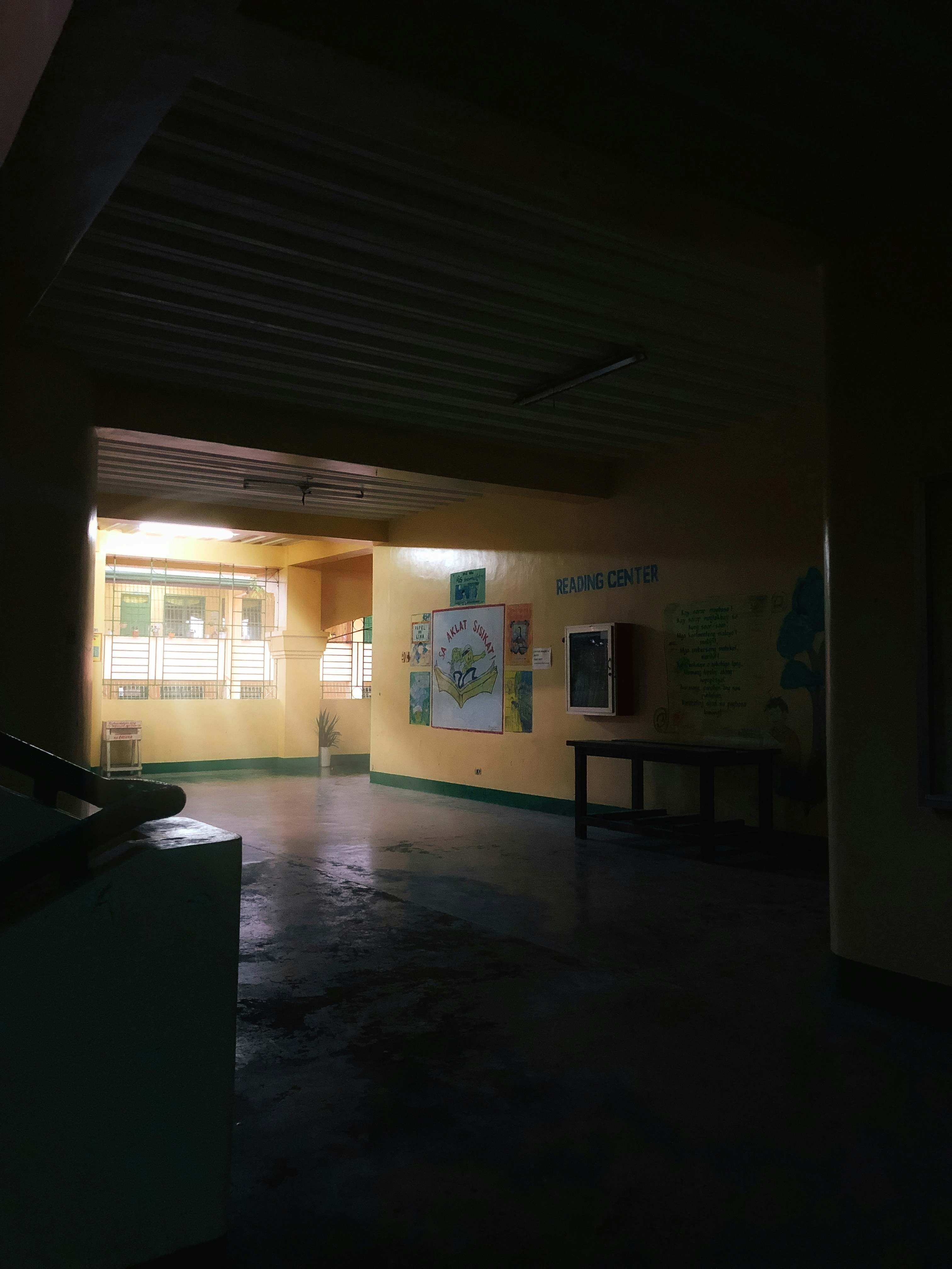 empty school hallway with lockers