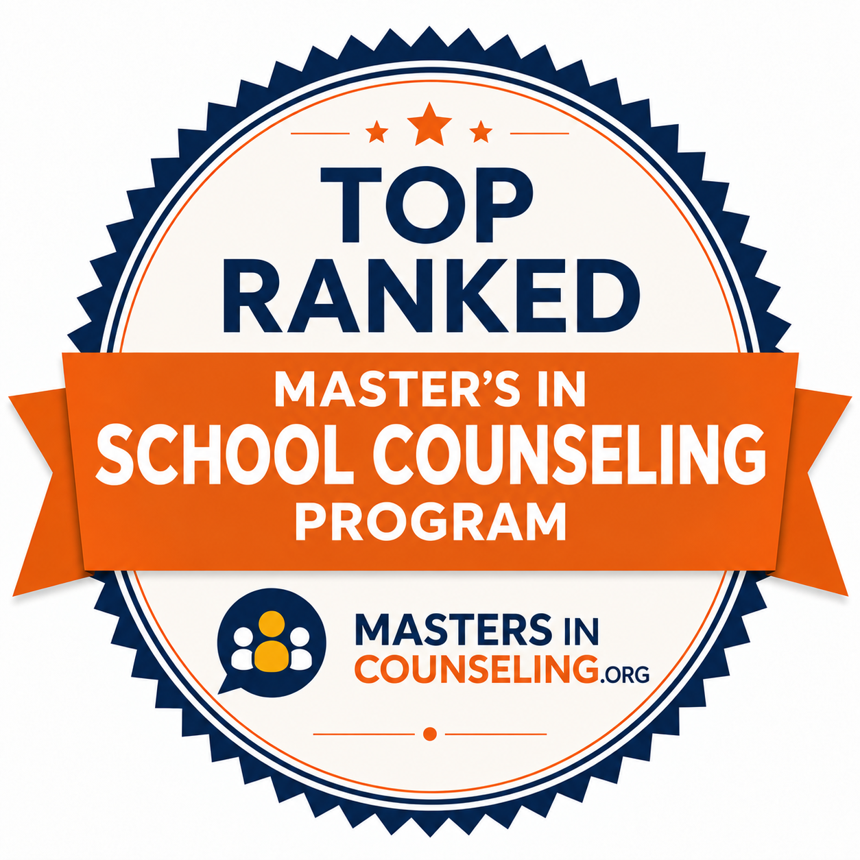 A badge reading "TOP RANKED; Master's in School Counseling Program; mastersincounseling.org"