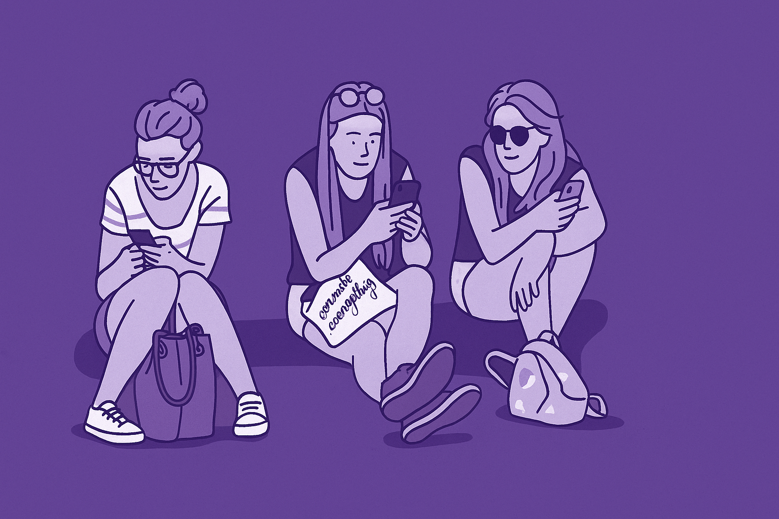 women on cell phone illustration