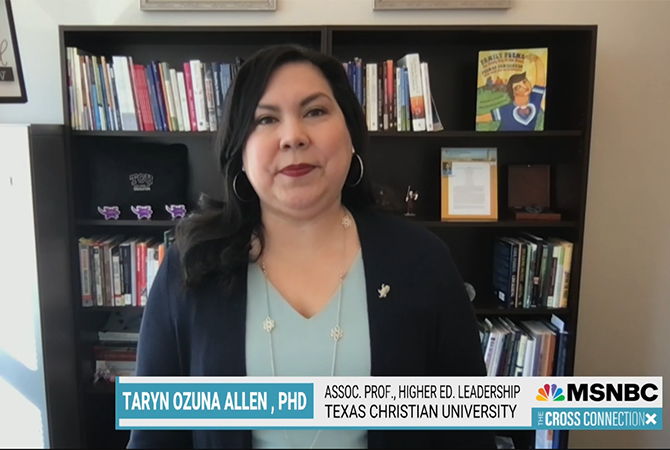 Screenshot of Taryn Ozuna Allen speaking on MSNBC's Cross Connection