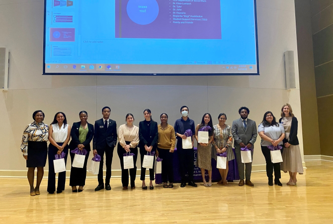 McNair Scholars with LaTrina Parker Hall (Far L) and Denise Belles (Far R)